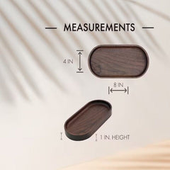 Measurements diagram of dark oval wooden serving tray