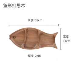 Dimension diagram of fish shaped wooden platter tray 35cm by 17cm