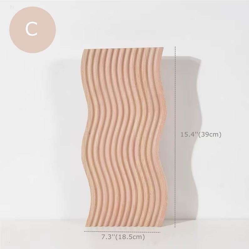 Dimension diagram of wavy edge grooved wooden tray, style C