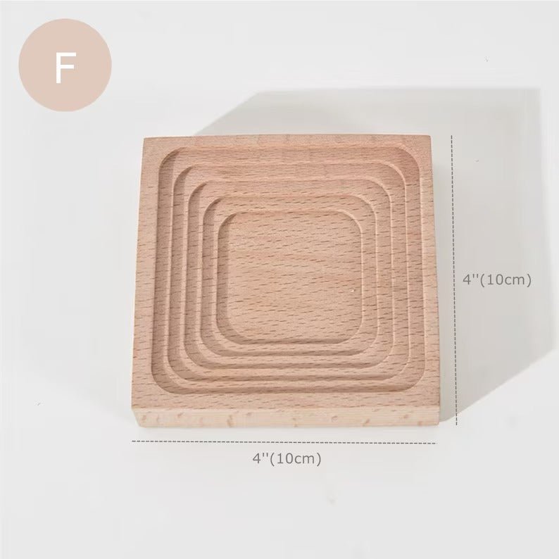 Dimension diagram of square grooved wooden tray, style F