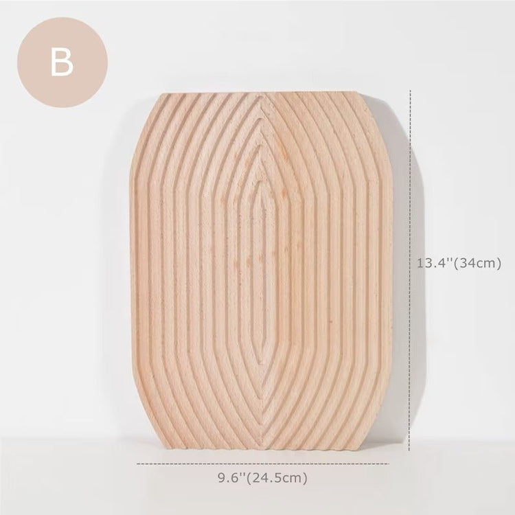 Dimension diagram of rounded rectangle grooved wooden tray, style B