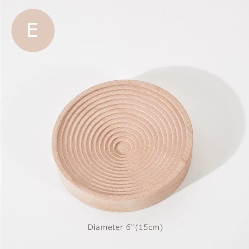 Dimension diagram of round grooved wooden tray, style E