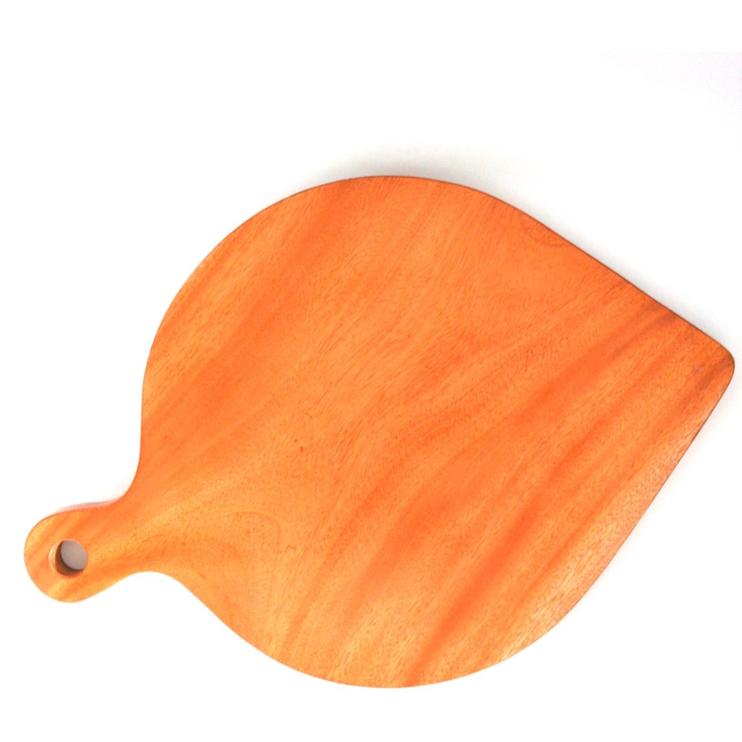 Empty leaf shape wooden platter tray with handle, top view