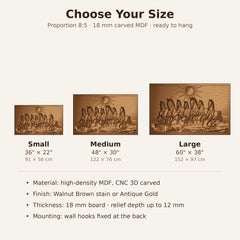 Size guide for seven horses wall panel: small 36x22, medium 48x30, large 60x38 inches