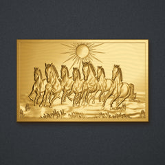 Seven running horses 3D carved wall panel in antique gold finish