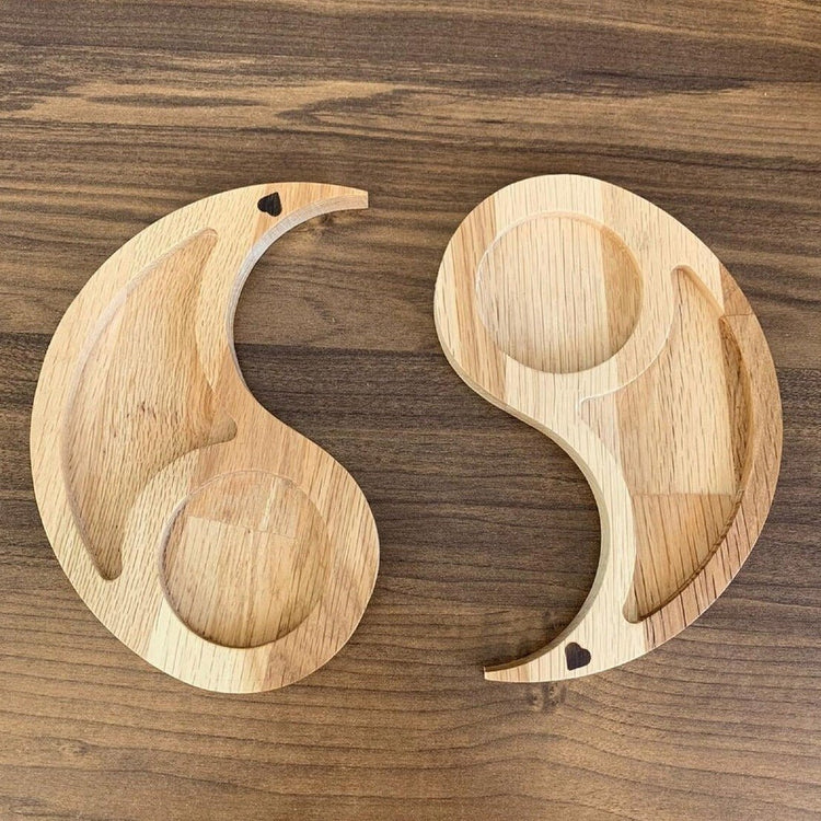 Two separated halves of yin yang solid wood serving platter